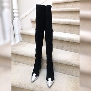 STUART WEITZMAN Silver Toe Black Suede OTK Boots 9